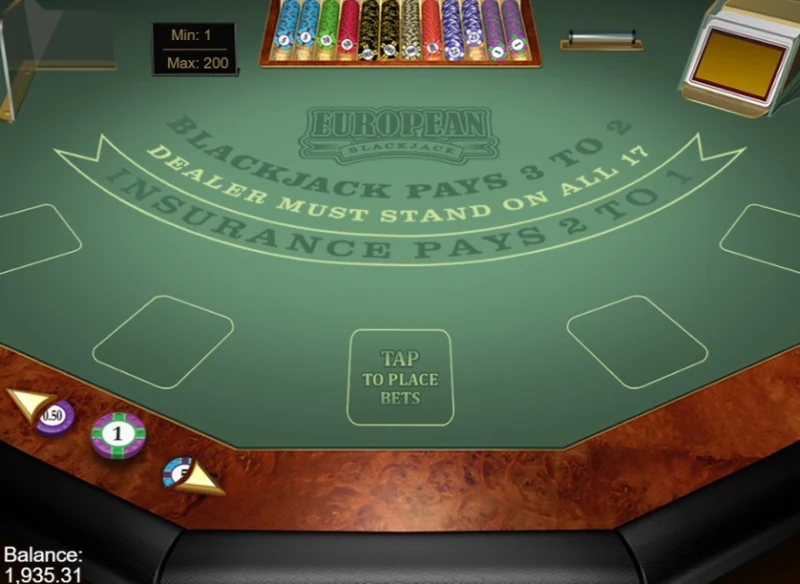 Giao diện sòng casino chơi European Blackjack online